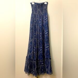 Women’s Blue Boho Paisley Strapless Tiered Maxi Dress